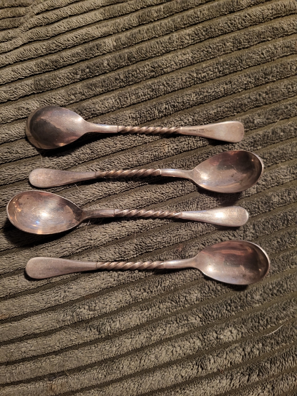 Vintage Twist-Handle Coin Silver  Serving Spoons - Set of 4